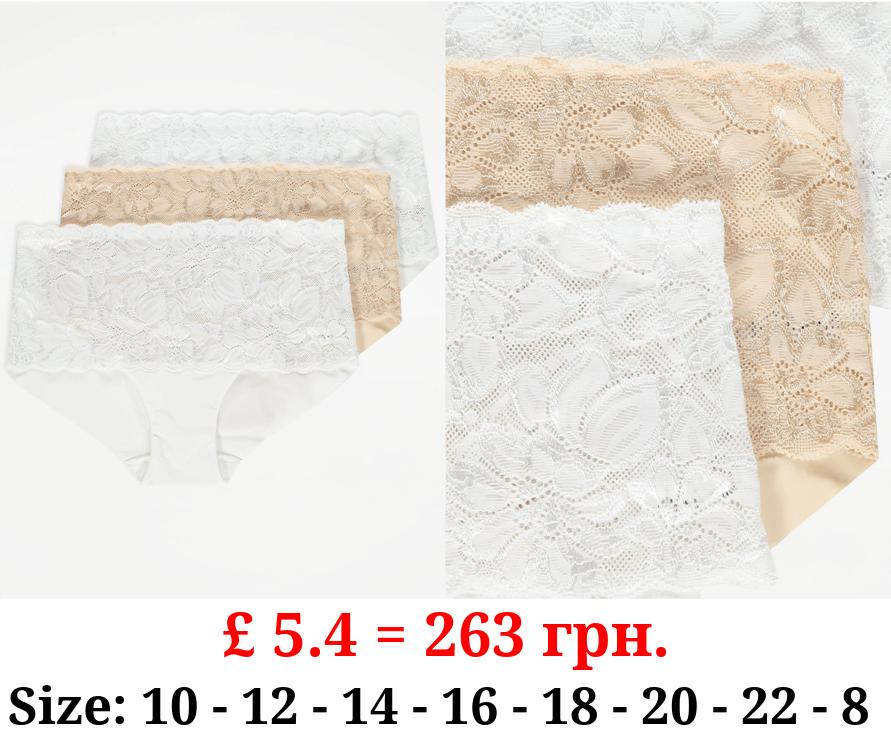 White Lace Midi Briefs 3 Pack