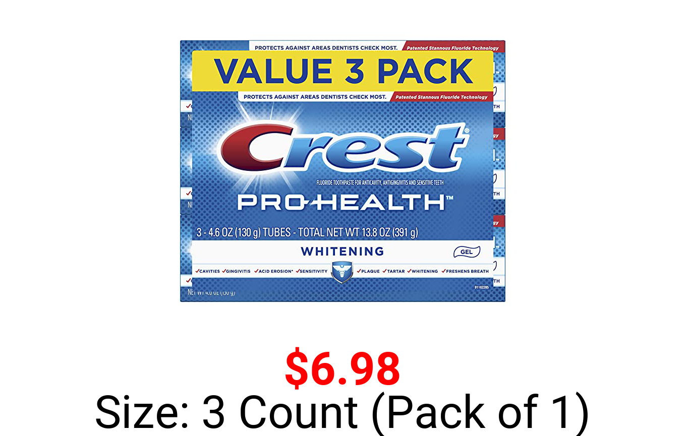 Crest Pro-Health Whitening Gel Toothpaste, 4.6 oz, 3 Count, Triple