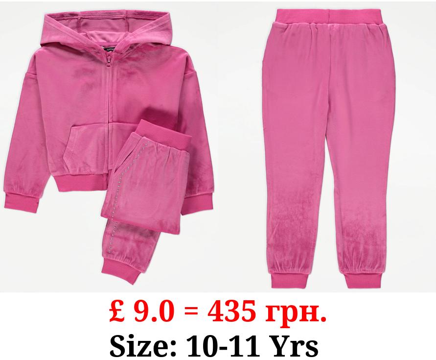 Pink Sparkle Velour Hoodie and Jogger Outfit