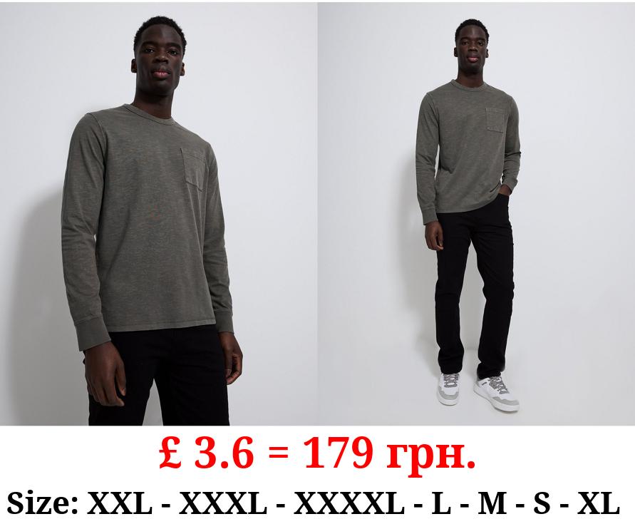 Grey Slub Long Sleeve Pocket Top