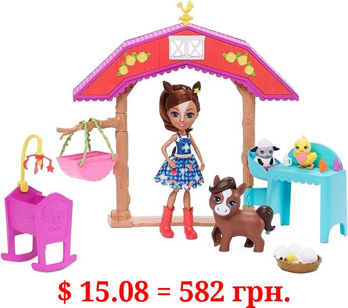 Enchantimals Mattel Barnyard Nursery Playset with Haydie Horse Doll (6-inch), Trotter Horse, 3 Additional Animal Figures, and 10+ Accessories, Great Gift for 3 – 8 Year Olds, Multi