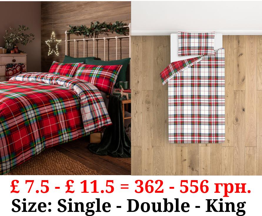Red Christmas Checked Brushed Cotton Duvet Set