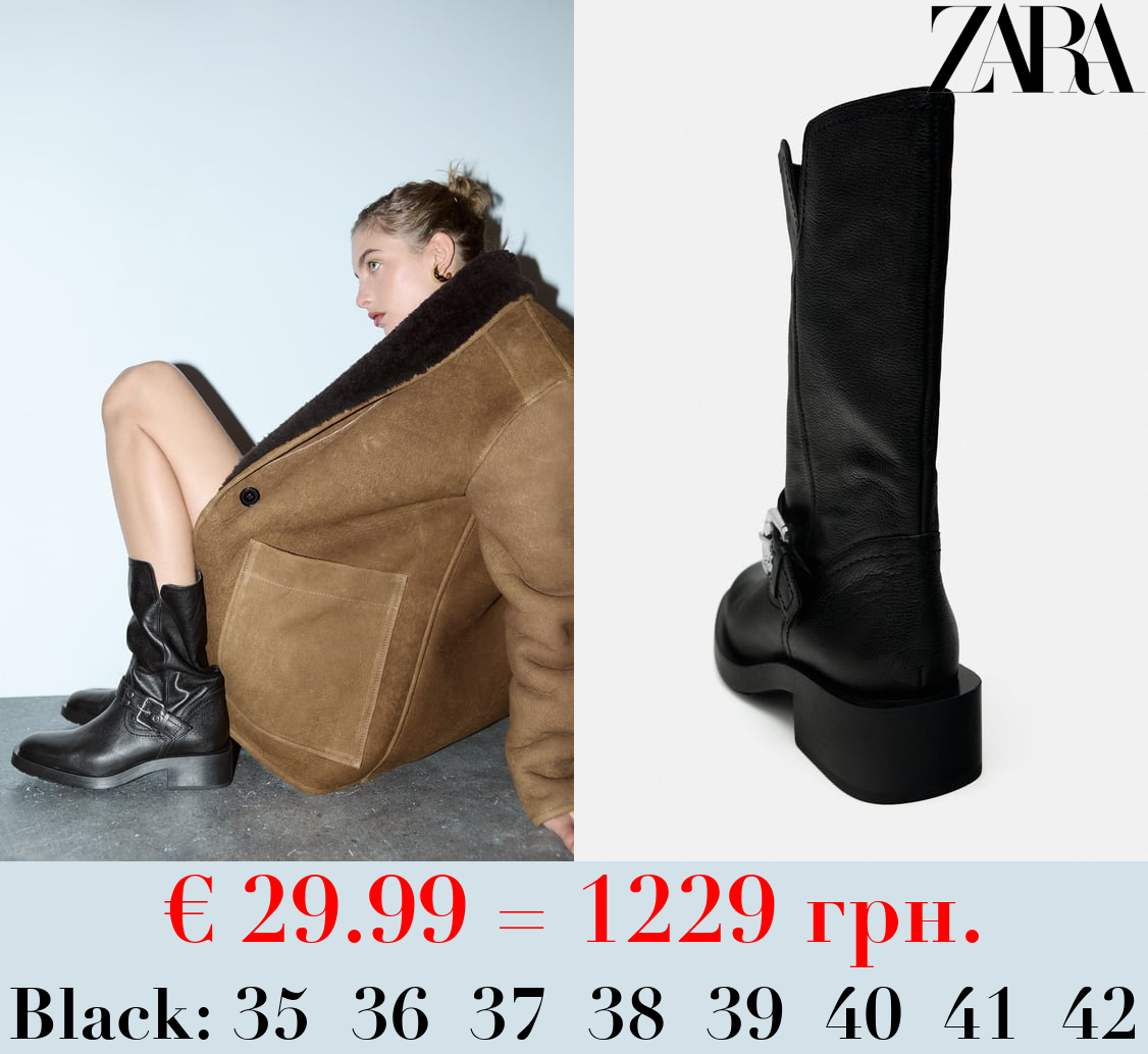 LEATHER BIKER ANKLE BOOTS