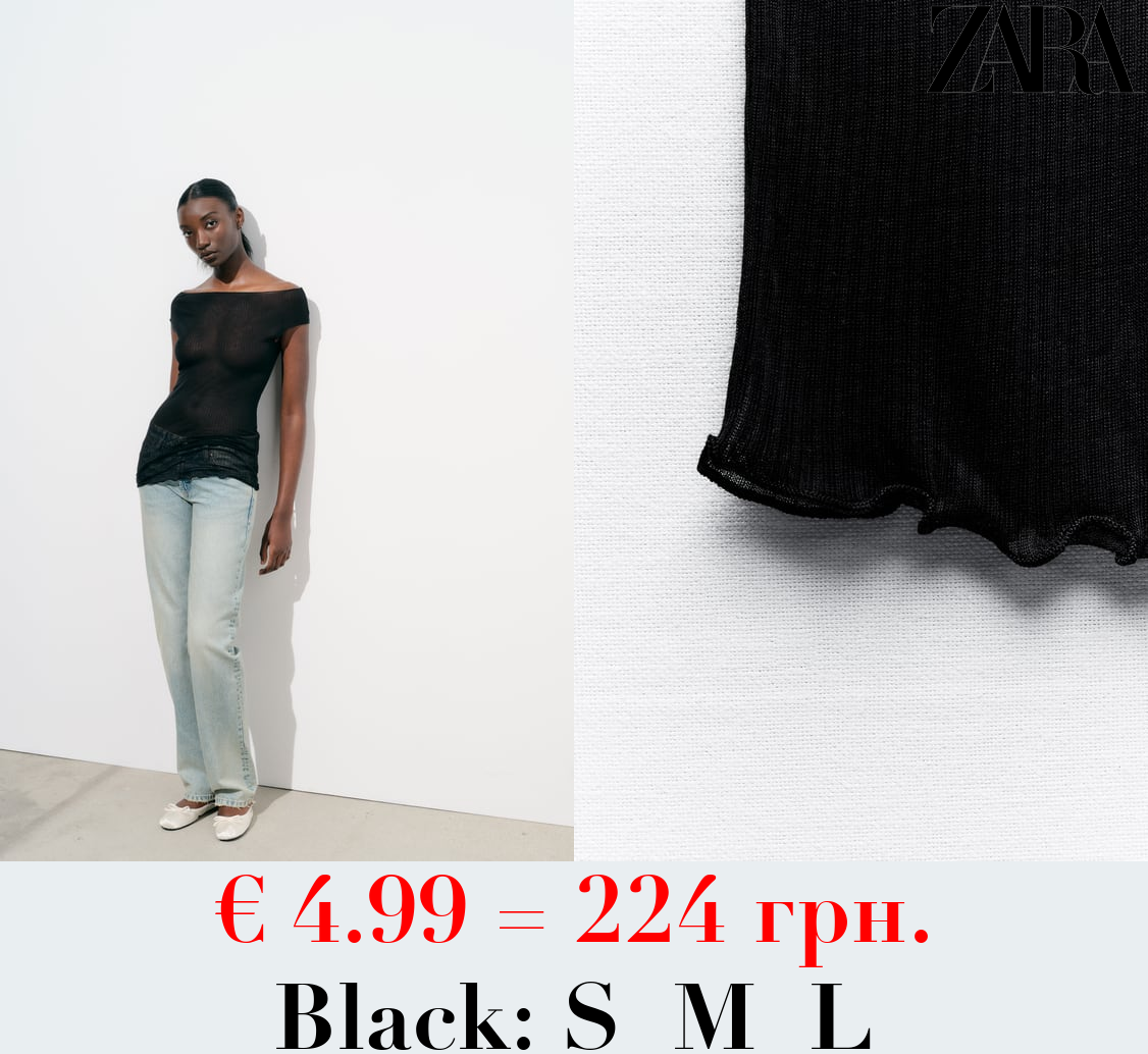 RIBBED SEMI-SHEER OFF-THE-SHOULDER TOP