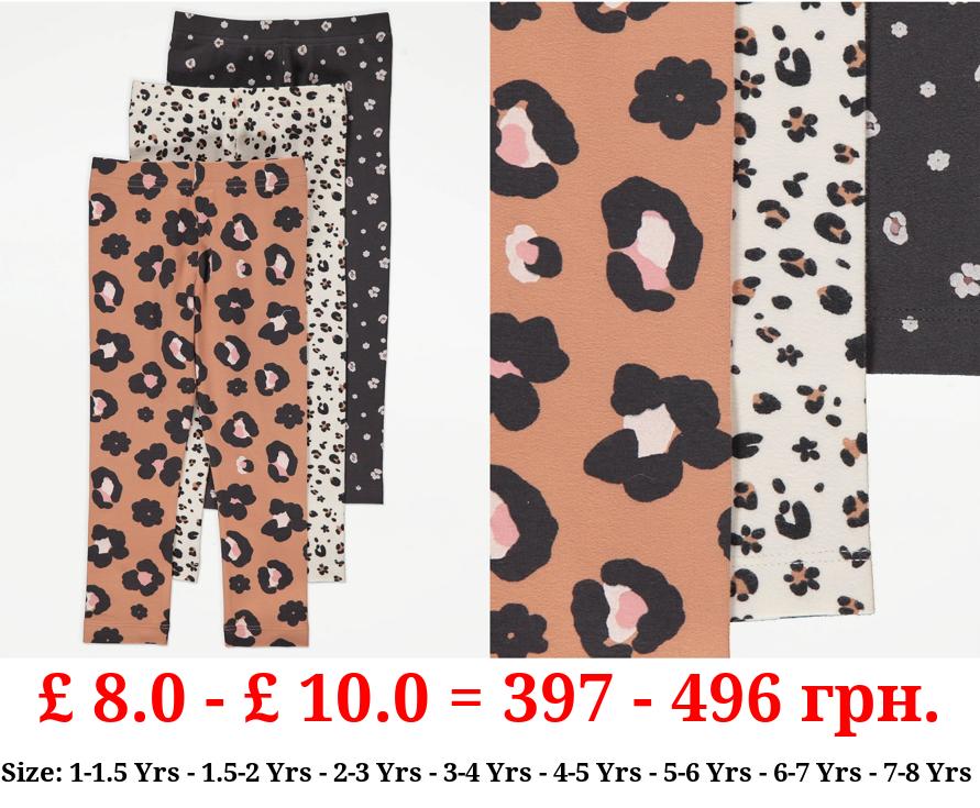 Floral  Animal Print Leggings 3 Pack