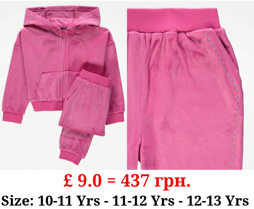 Pink Sparkle Velour Hoodie and Jogger Outfit