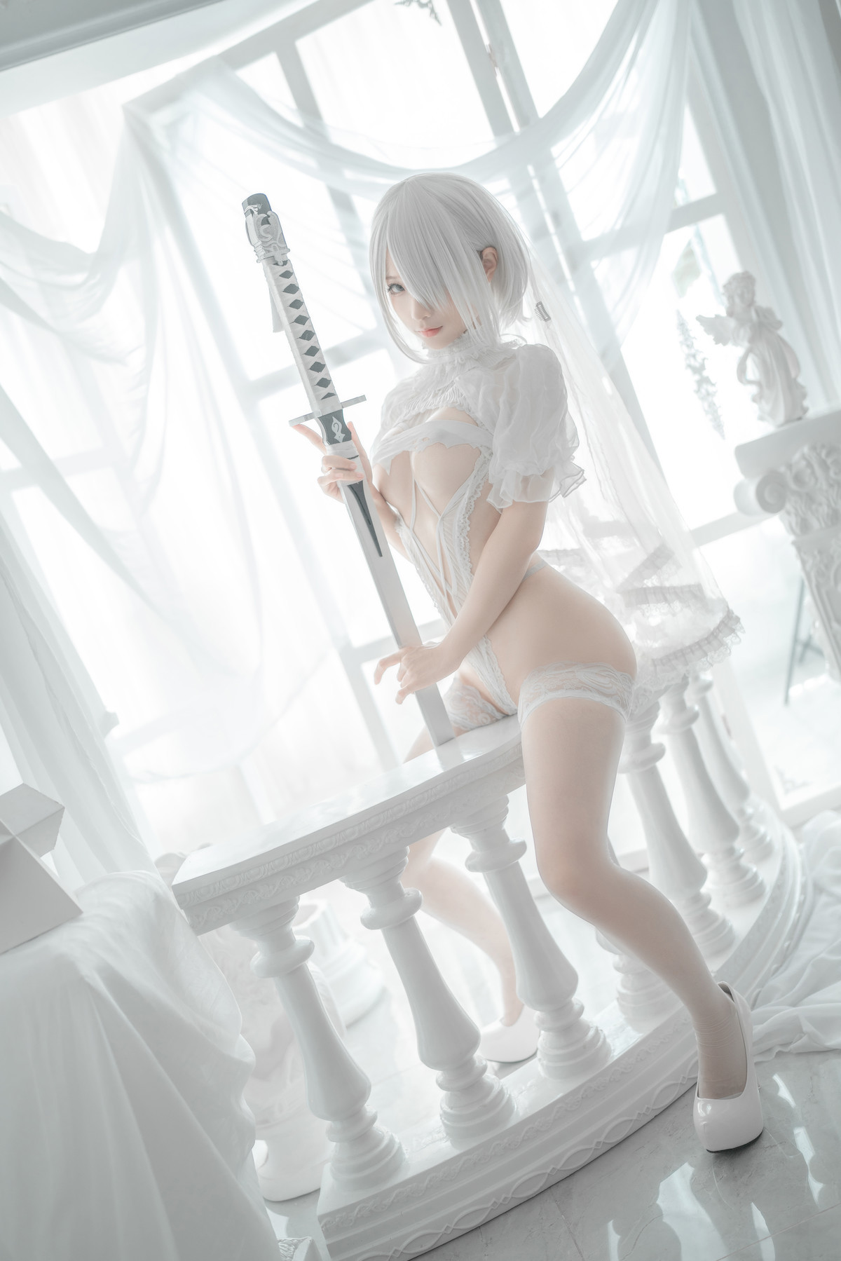 蠢沫沫 Cosplay 2B 白婚纱 24
