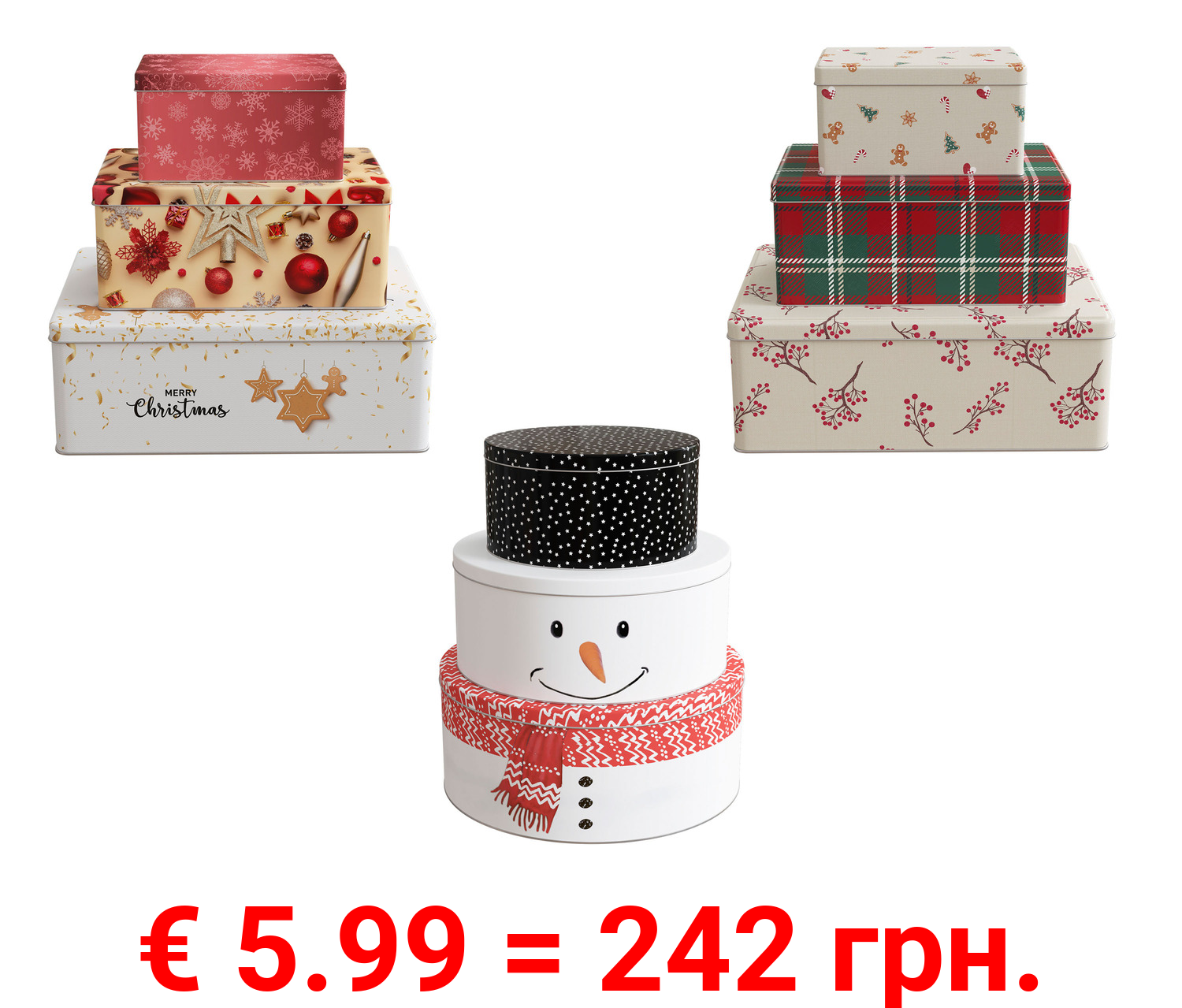 ERNESTO® Weißblech-Weihnachtsdosen-Sets, 3-teilig