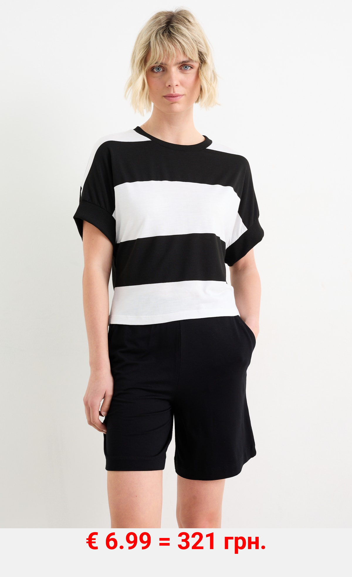 Strickpullover - kurzarm - gestreift