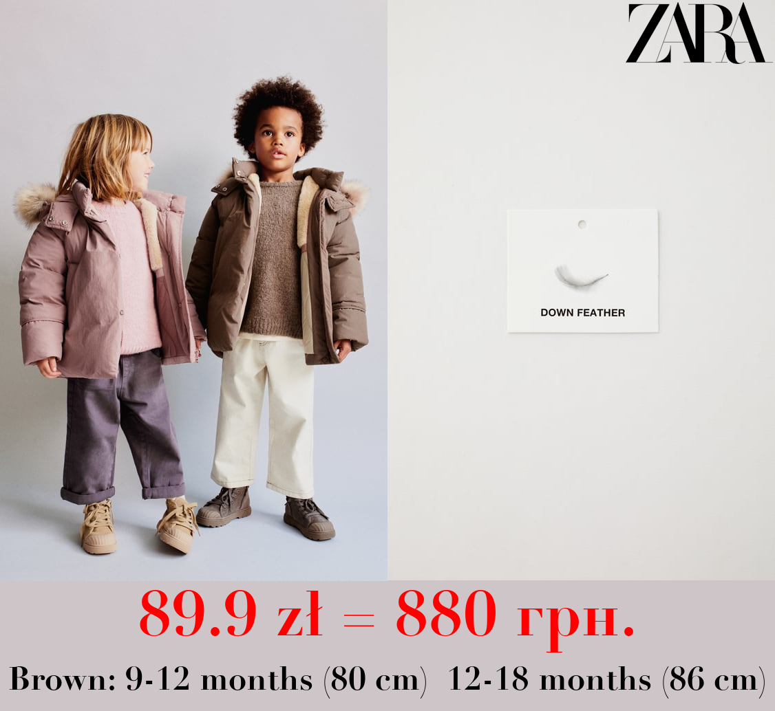 DOWN FEATHER PUFFER JACKET WITH WATER-REPELLENT FAUX FUR HOOD