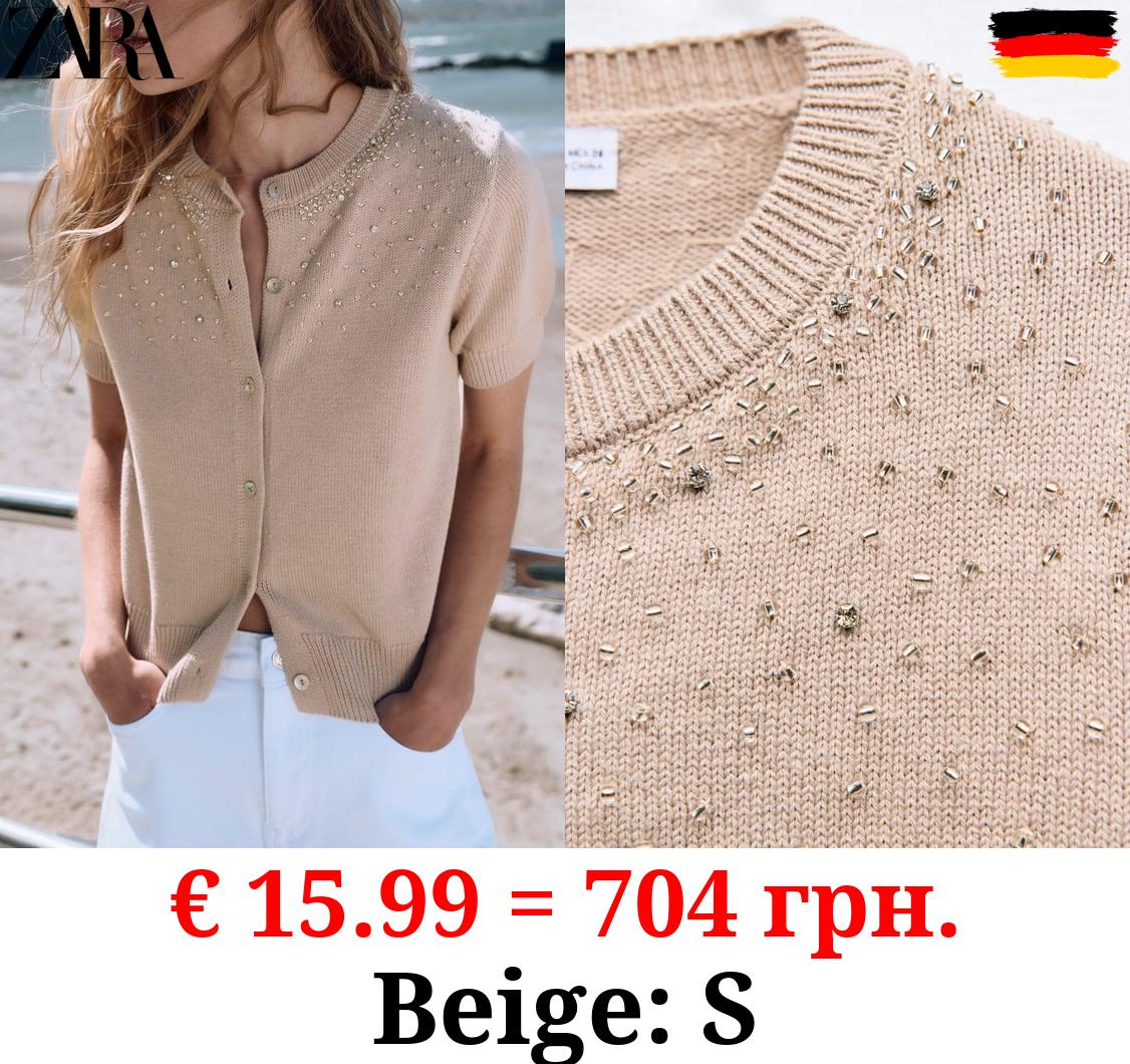 BEADED RHINESTONE KNIT CARDIGAN