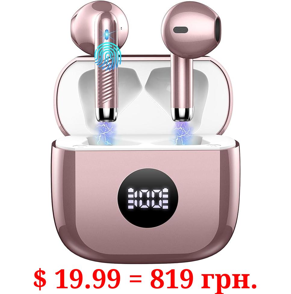 Wireless Earbuds, Bluetooth 5.3 Ear Buds LED Power Display Headphones Bass Stereo, Bluetooth Earbuds in-Ear Noise Cancelling Mic, 40H Playback Mini Case IP7 Waterproof Sports Earphones for Android iOS