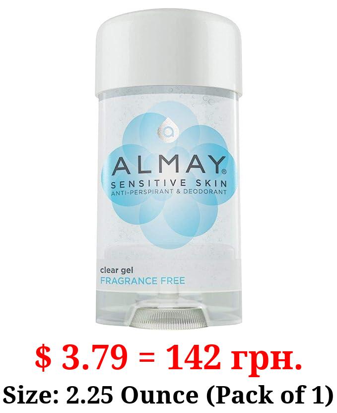 Almay Deodorant for Women, Gifts for Women, Stocking Stuffers, Gel Antiperspirant, Hypoallergenic, Dermatologist Tested for Sensitive Skin, Fragrance Free, 2.25 Oz