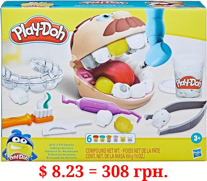 Play-Doh Drill 'n Fill Dentist Toy for Kids 3 Years and Up with Cavity and Metallic Colored Modeling Compound, 10 Tools, 8 Total Cans, 2 Ounces Each, Non-Toxic, Assorted Colors