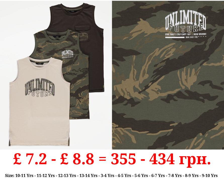 Khaki Camouflage Unlimited Future Vest Tops 3 Pack