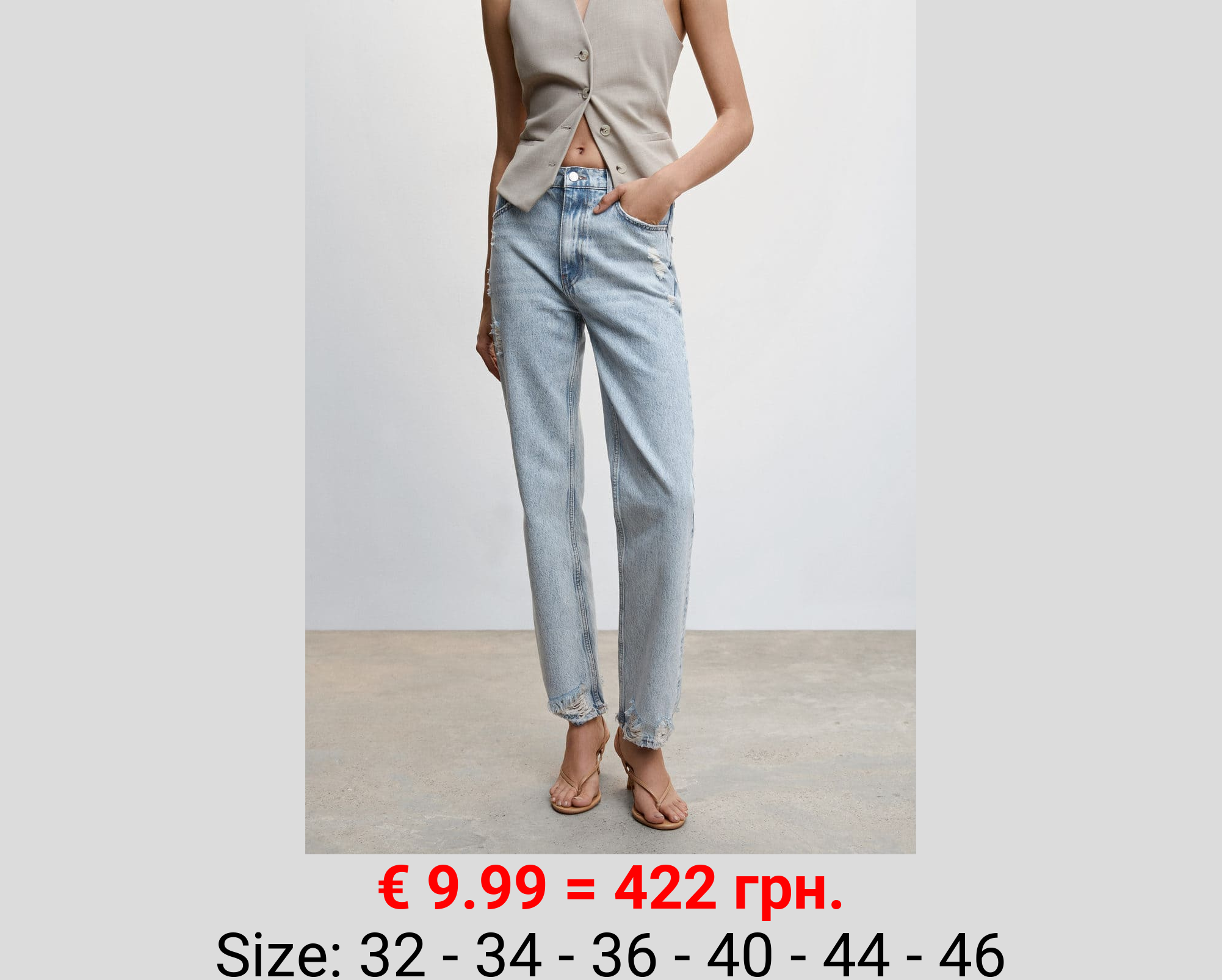 Jeans rectos rotos decorativos