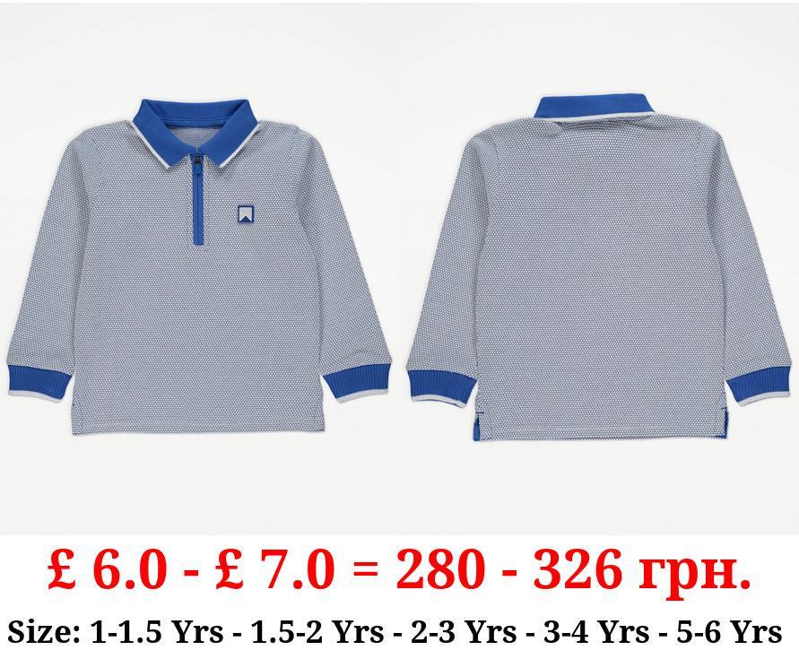 Blue Popcorn Texture Long Sleeve Polo Top