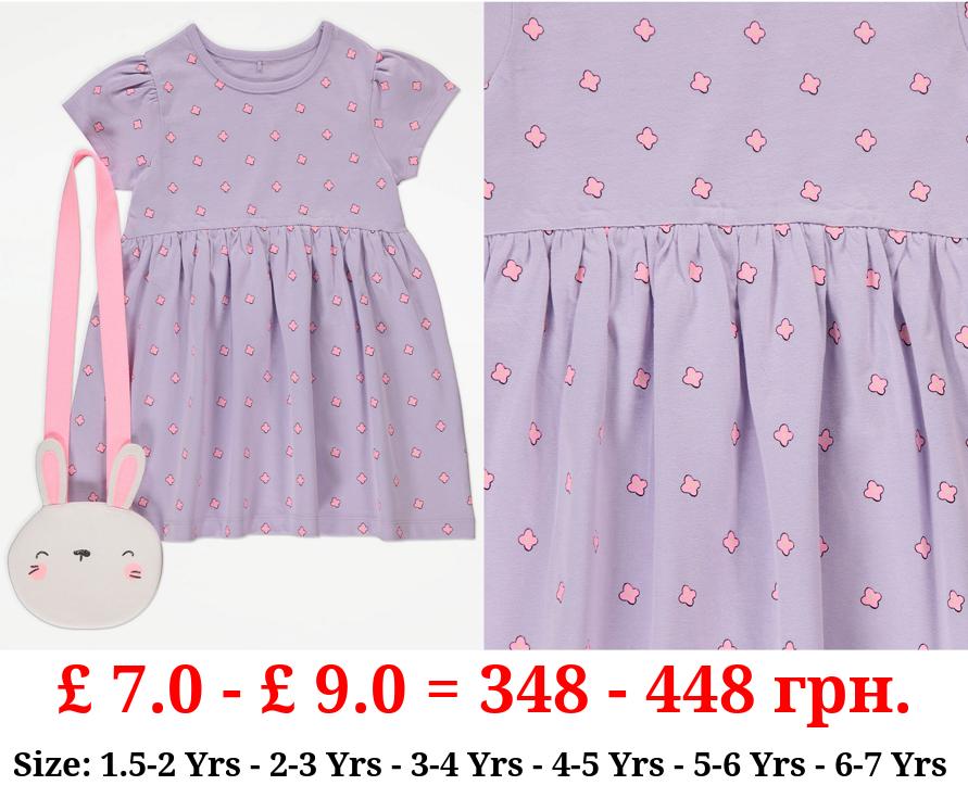 Lilac Floral Dress and Bunny Bag Outfit