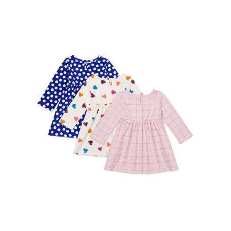 Wonder Nation Baby Girl Long Sleeve Knit Dress & Diaper Cover, 3-Pack