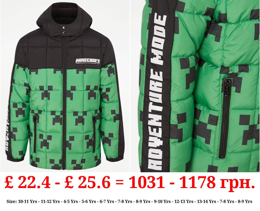 Minecraft Green Fleece Lined Padded Coat