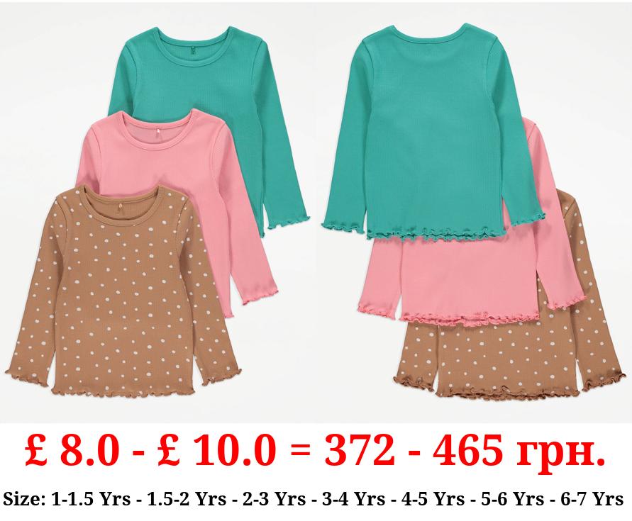 Ribbed Long Sleeve Tops 3 Pack