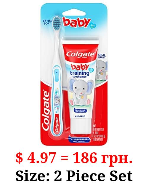 Colgate Baby Training Toothpaste and Toothbrush Kit, Mild Fruit Flavor Set for Ages 3-24 Months