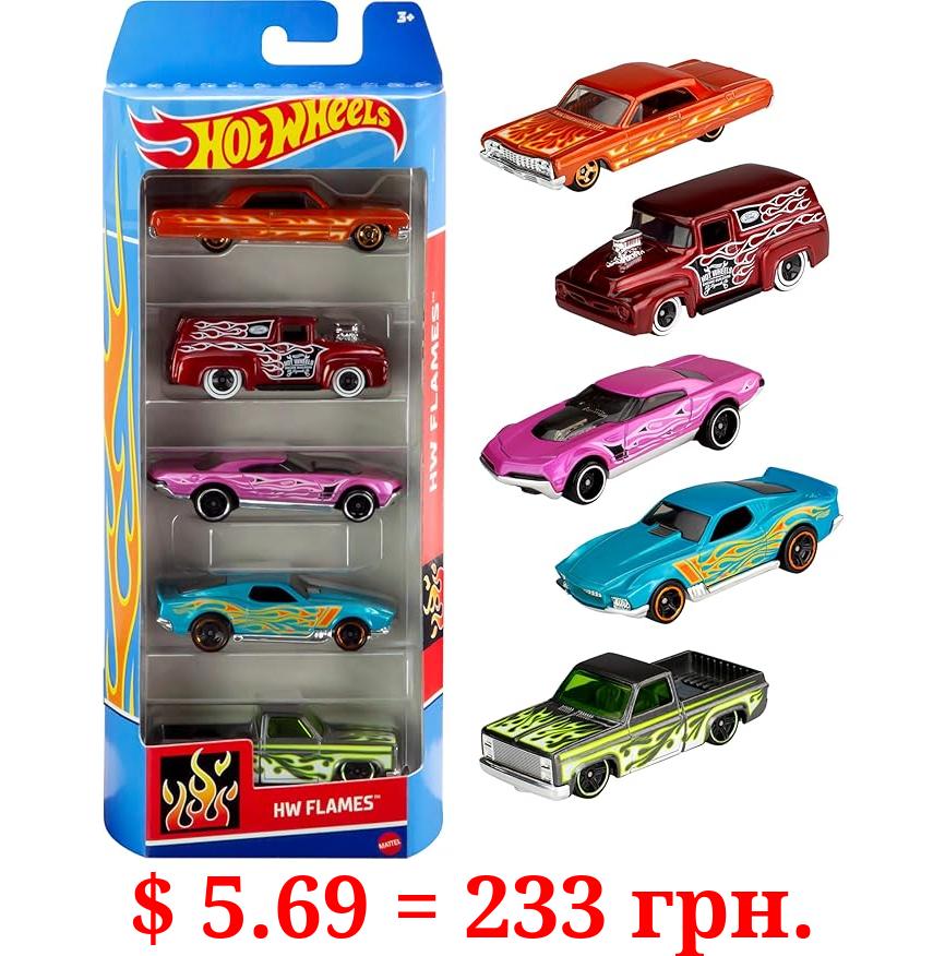 Hot Wheels 1:64 Scale Die-Cast Toy Cars 5-Pack, Set of 5 Toy Race Cars, Hot Rods, Character Cars, Rescue or Pick-Up Trucks (Styles May Vary)