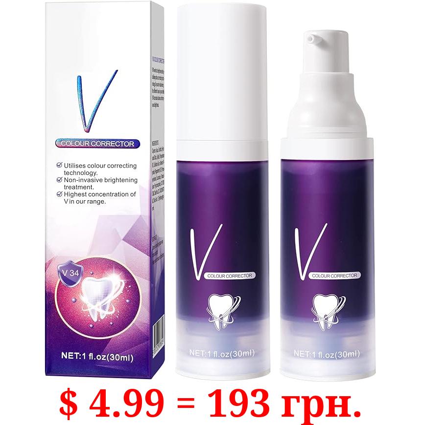 Purple Teeth Whitening for Tooth Whitening, V34+ Colour Corrector Toothpaste, Whitening Toothpaste, Deeply Cleaning Gums, Stain Removal (2PCS)