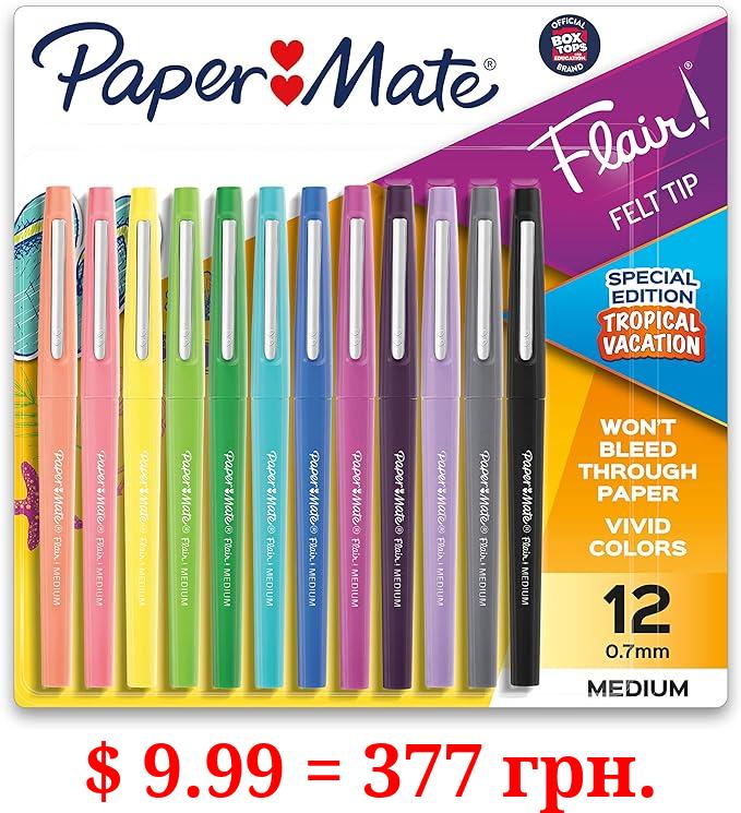 Paper Mate Flair Felt Tip Pens, Medium Point, Special Edition Tropical Vacation, Pack of 12