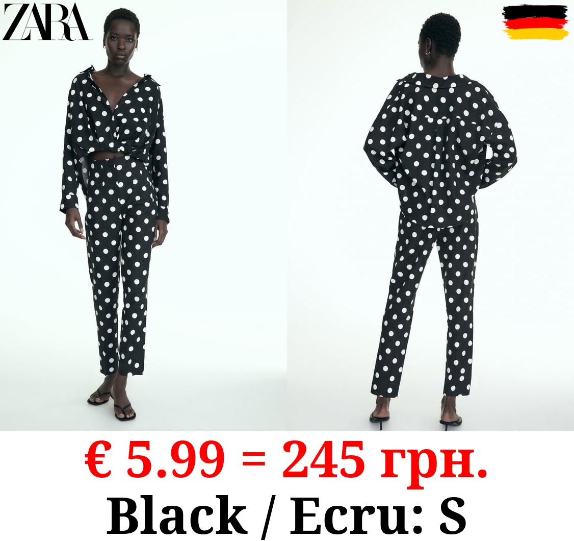 LINEN BLEND HIGH-WAIST POLKA DOT TROUSERS