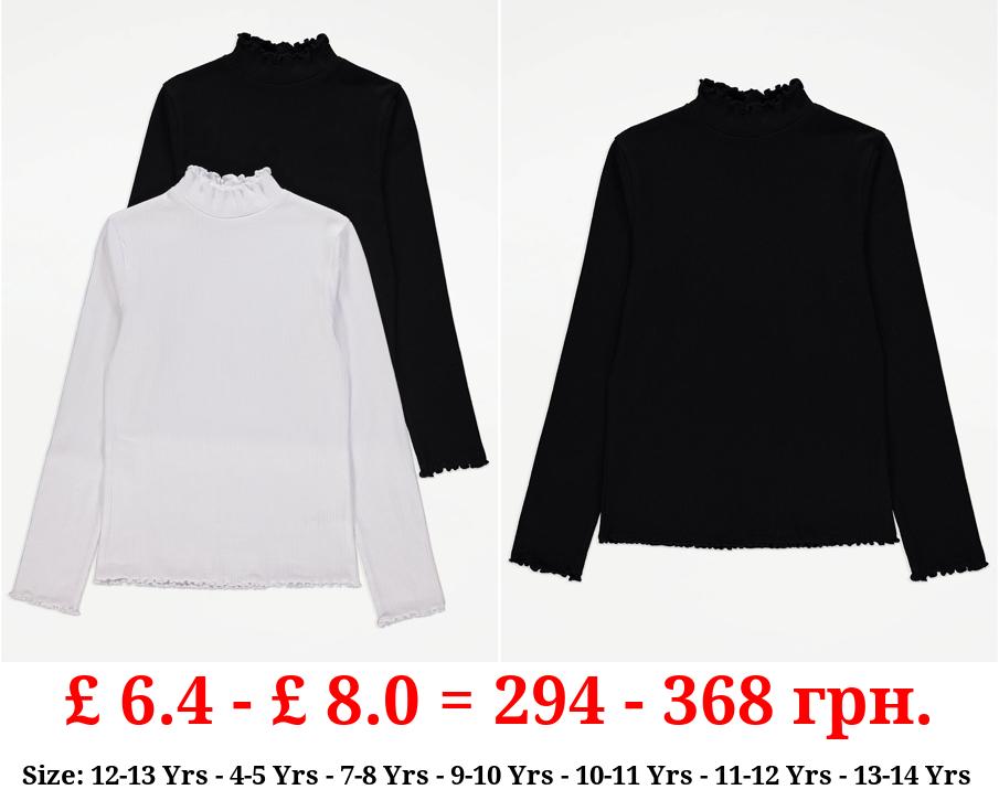Frill Neck Long Sleeve Tops 2 Pack