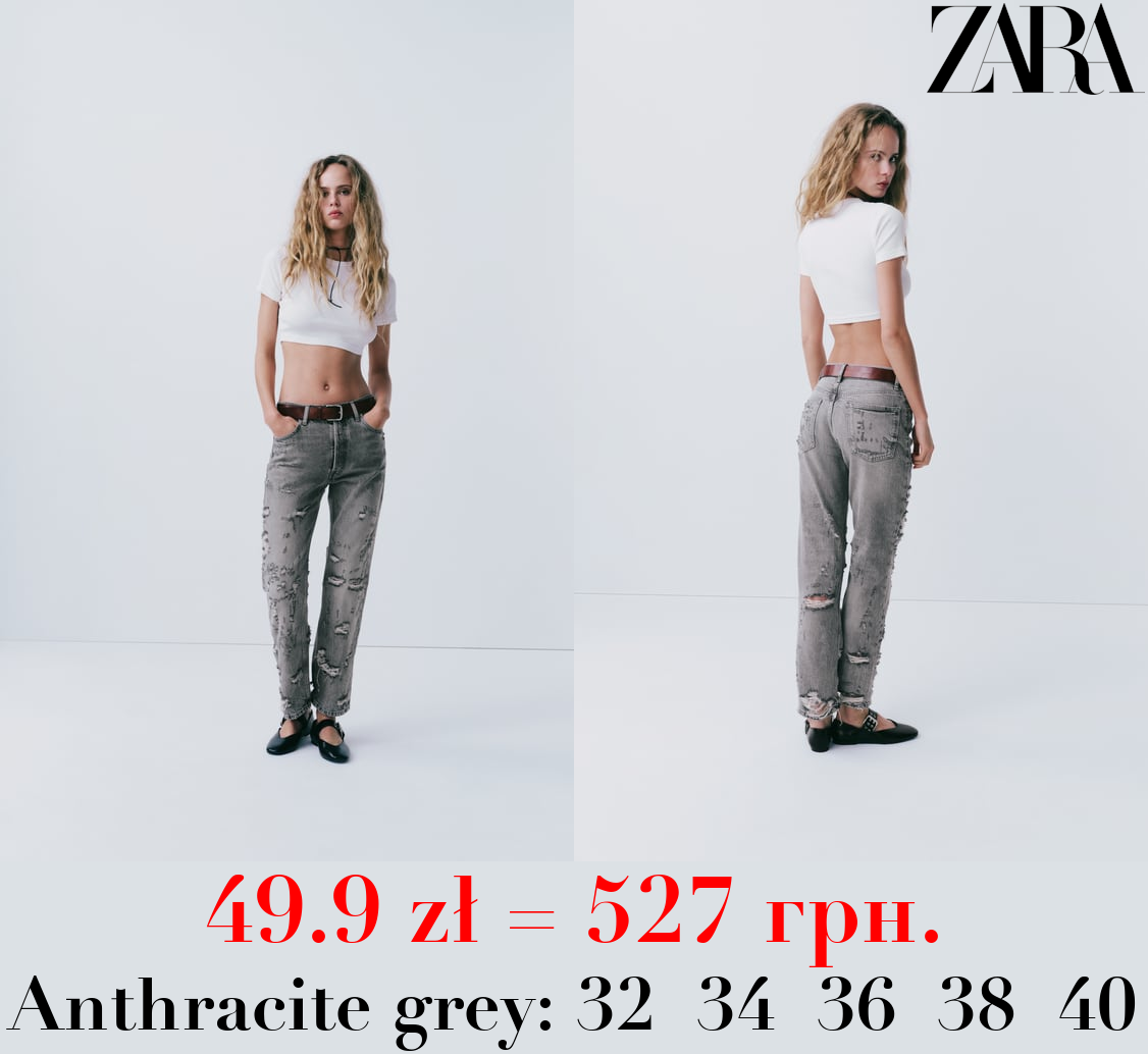 TRF STRAIGHT-LEG RIPPED MID-RISE JEANS