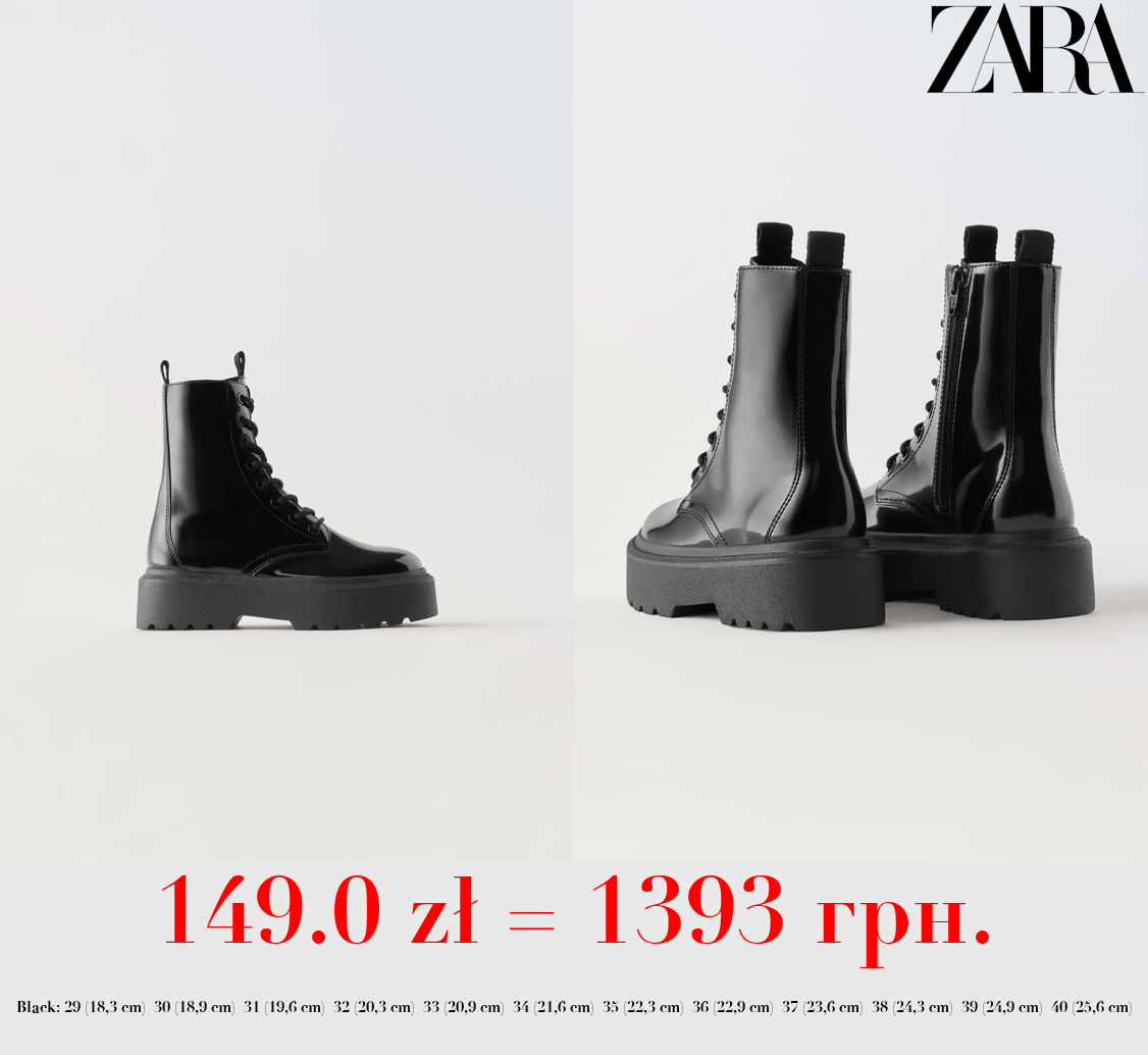 FAUX PATENT ANKLE BOOTS