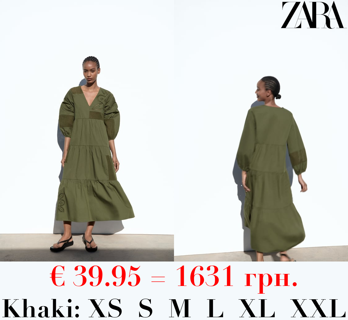 POPLIN EMBROIDERED MIDI DRESS