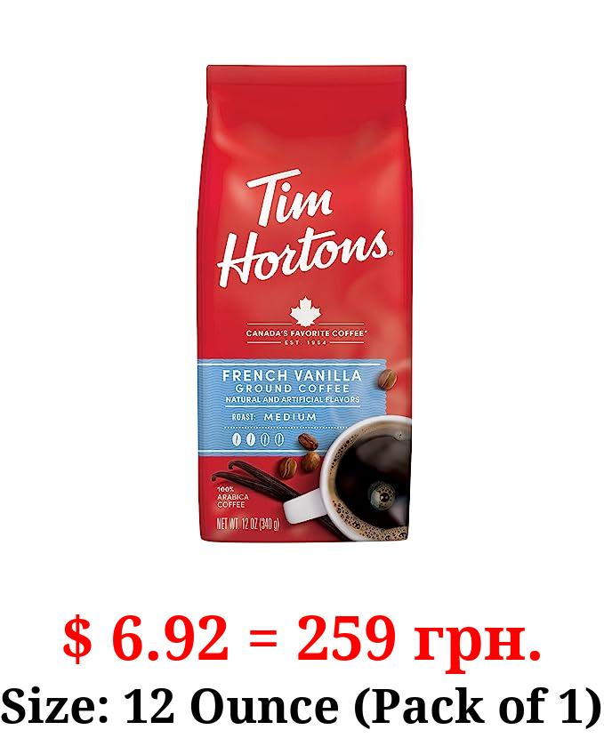 Tim Hortons French Vanilla, Flavored Roast Ground Coffee, Perfectly Balanced, Always Smooth, Made with 100% Arabica Beans, 12 Ounce Bag