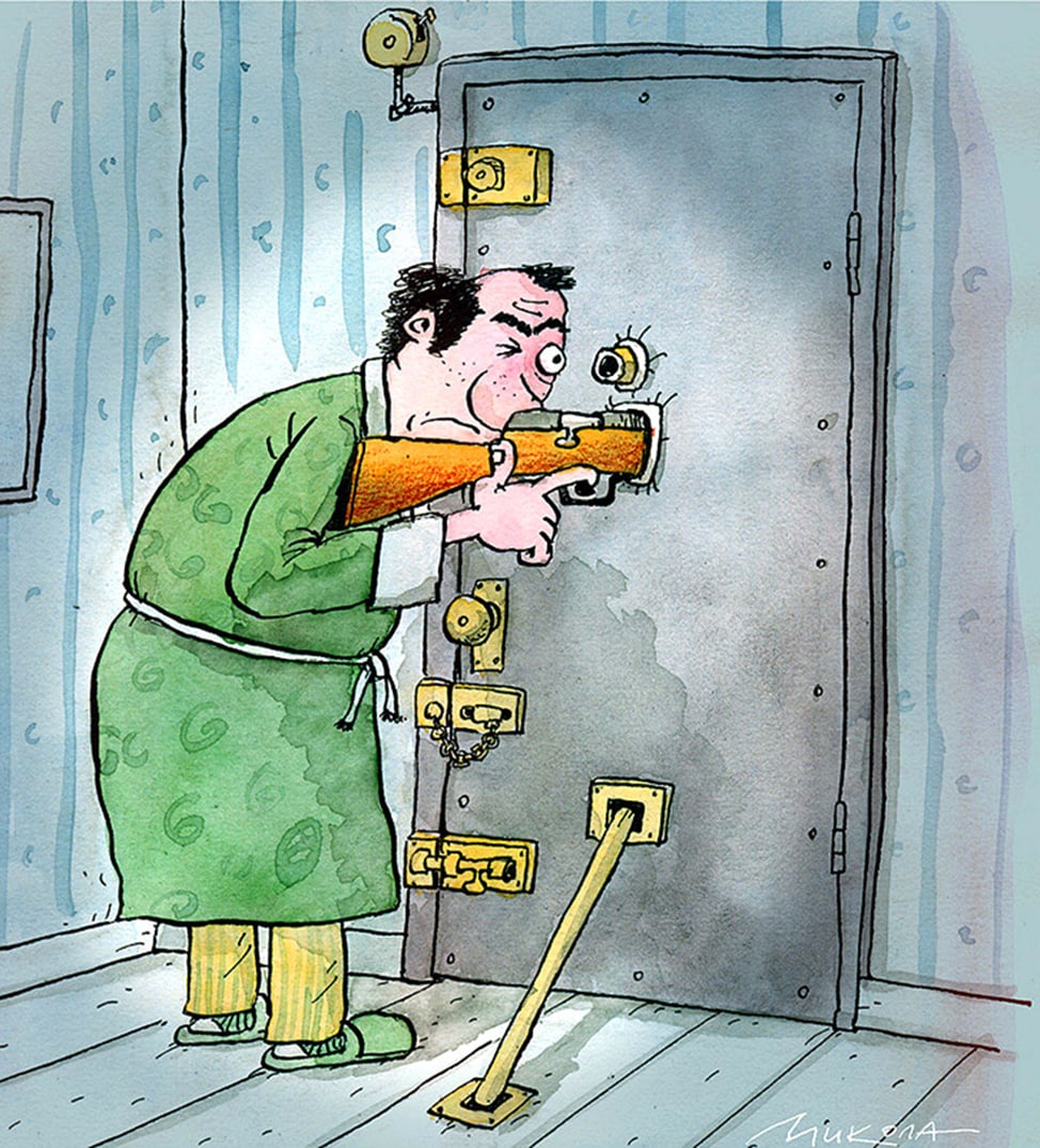 Сосед пилит. Соседи карикатура. Карикатура на входную дверь. Ломится в дверь карикатура. Двери юмор.