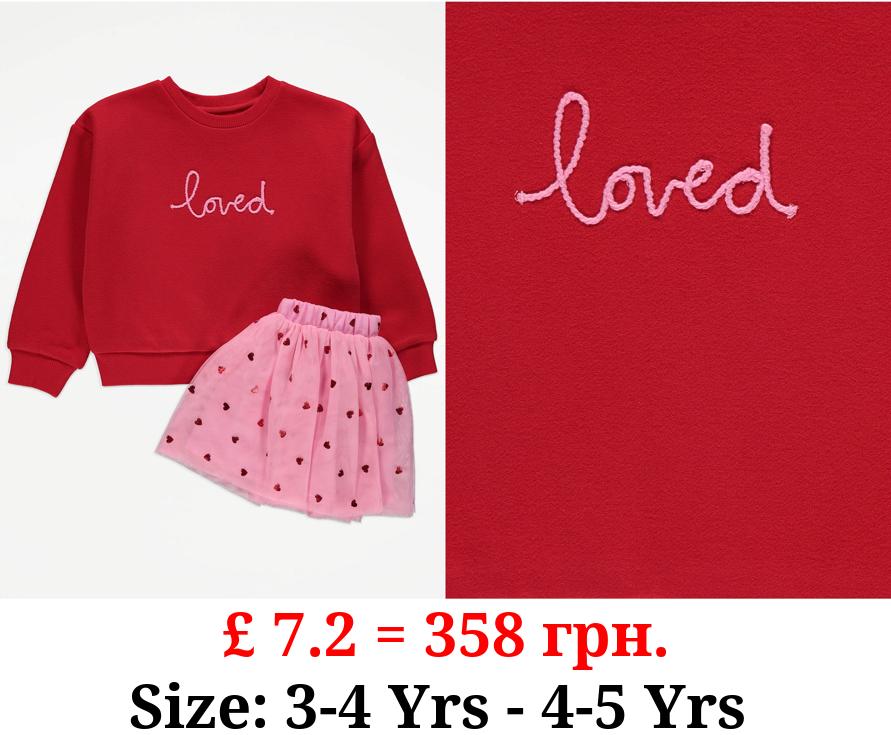 Red Loved Sweatshirt and Heart Tutu Outfit