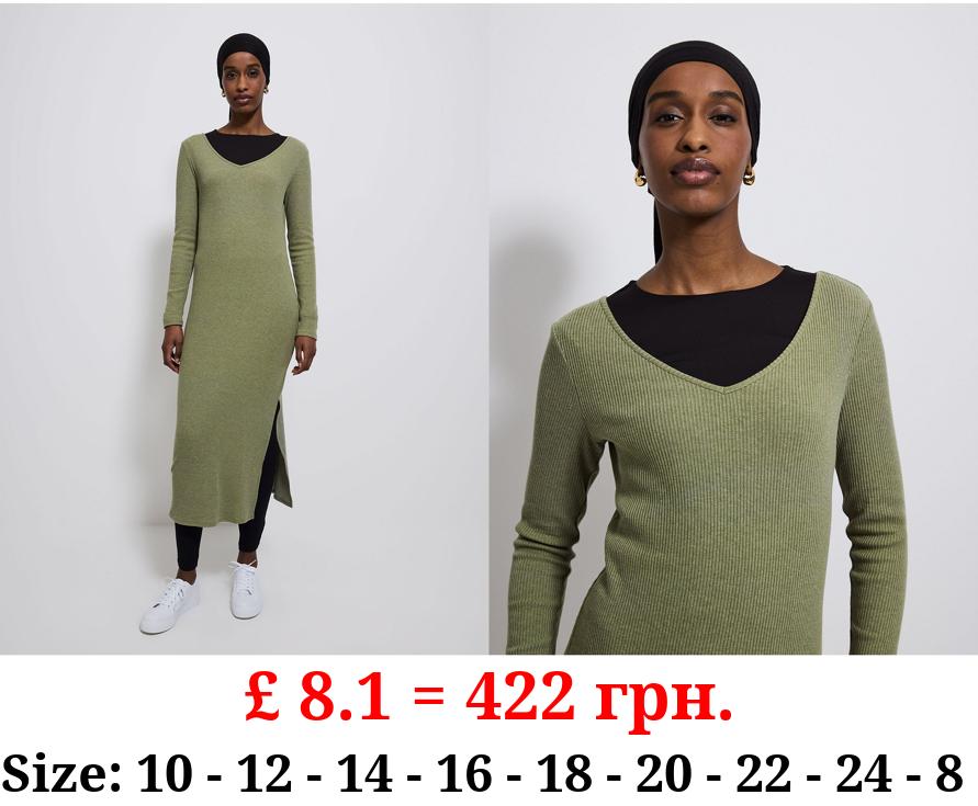 Green Rib Knit Midi Dress