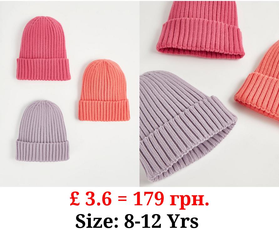 Bright Knitted Beanie Hats 3 Pack
