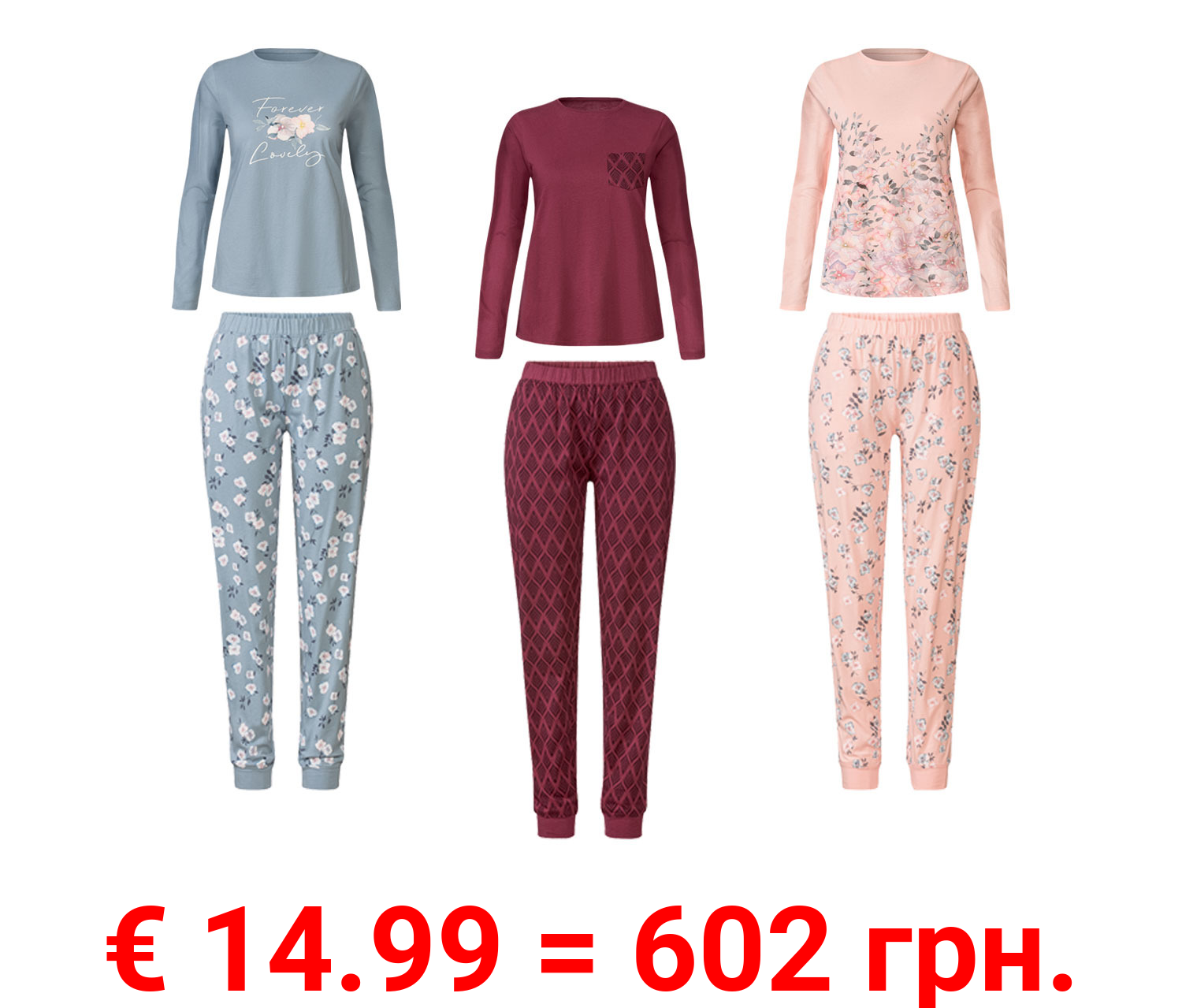 esmara® Damen Pyjama lang, aus reiner Baumwolle