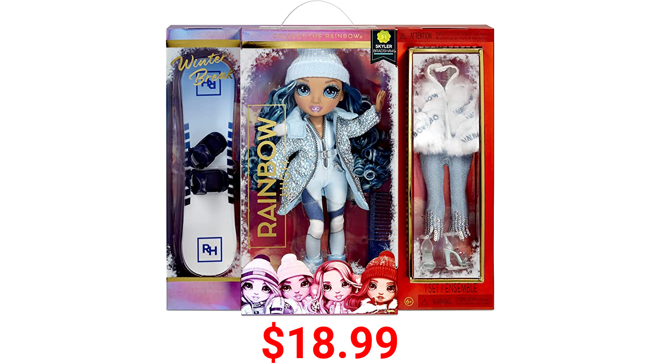 Rainbow High Winter Break Skyler Bradshaw – Blue Fashion Doll and Playset with 2 Designer Outfits, Snowboard Accessories