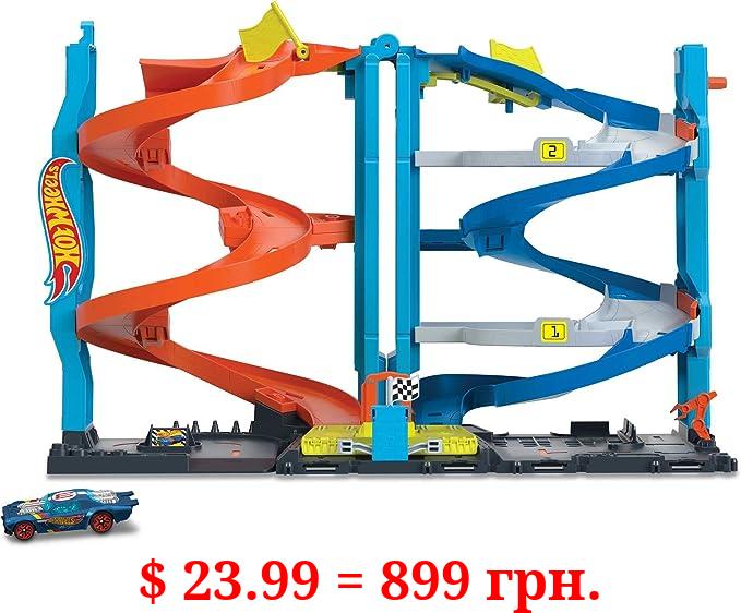 Hot Wheels Toy Car Track Set City Transforming Race Tower, Single to Dual-Mode Racing, with 1:64 Scale Car