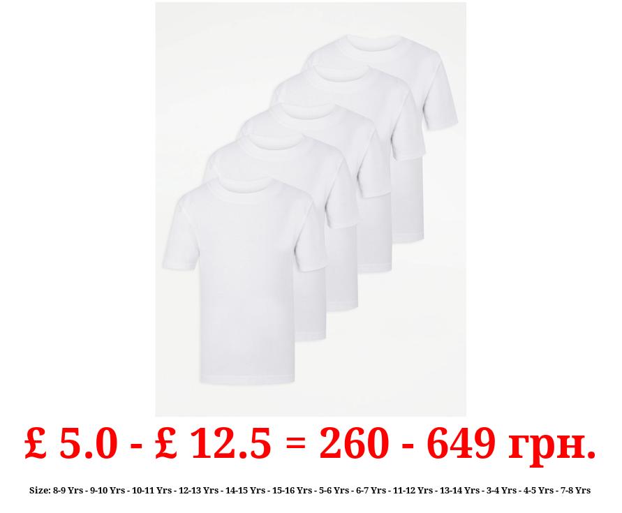 White Crew Neck School T-Shirts 5 Pack