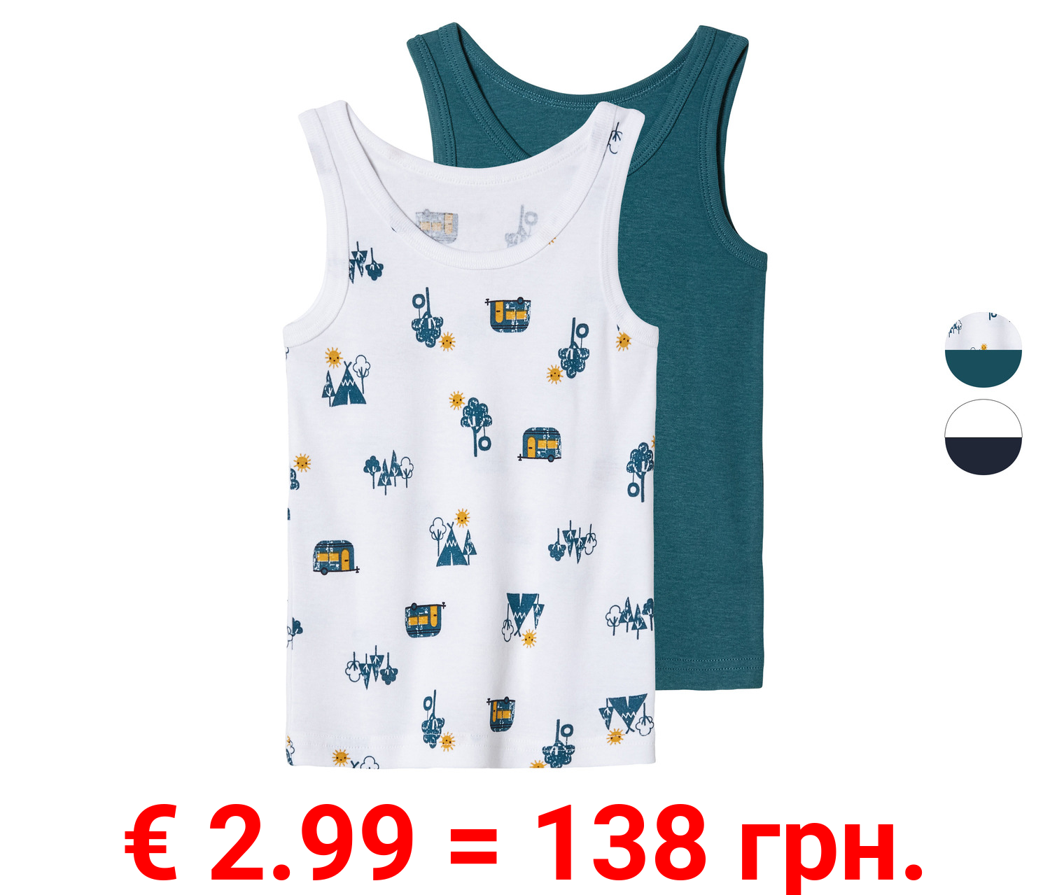 lupilu® Kleinkinder Unterhemden, 2 Stück, reine Baumwolle