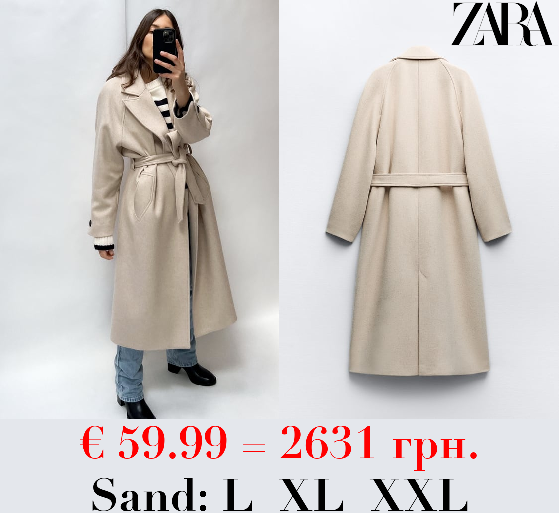 LONGLINE BELTED WOOL BLEND COAT