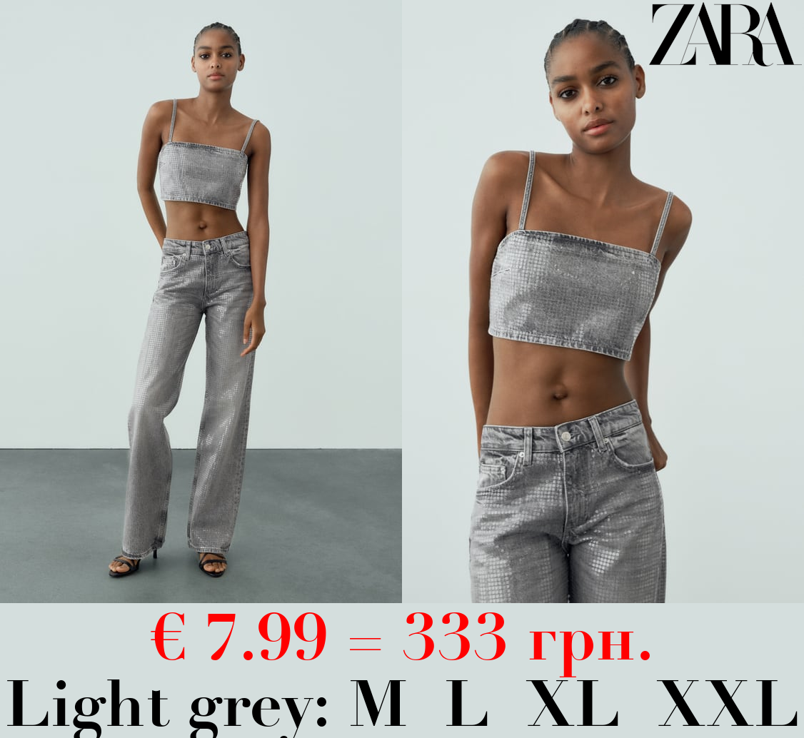 TRF SEQUINNED FOIL DENIM CROP TOP