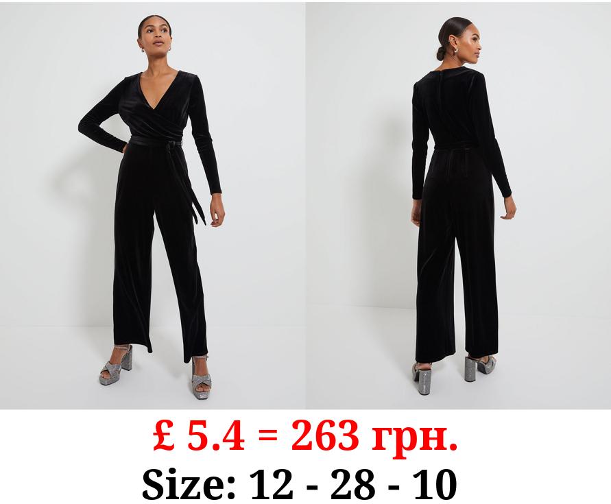 Black Long Sleeve Velvet Jumpsuit