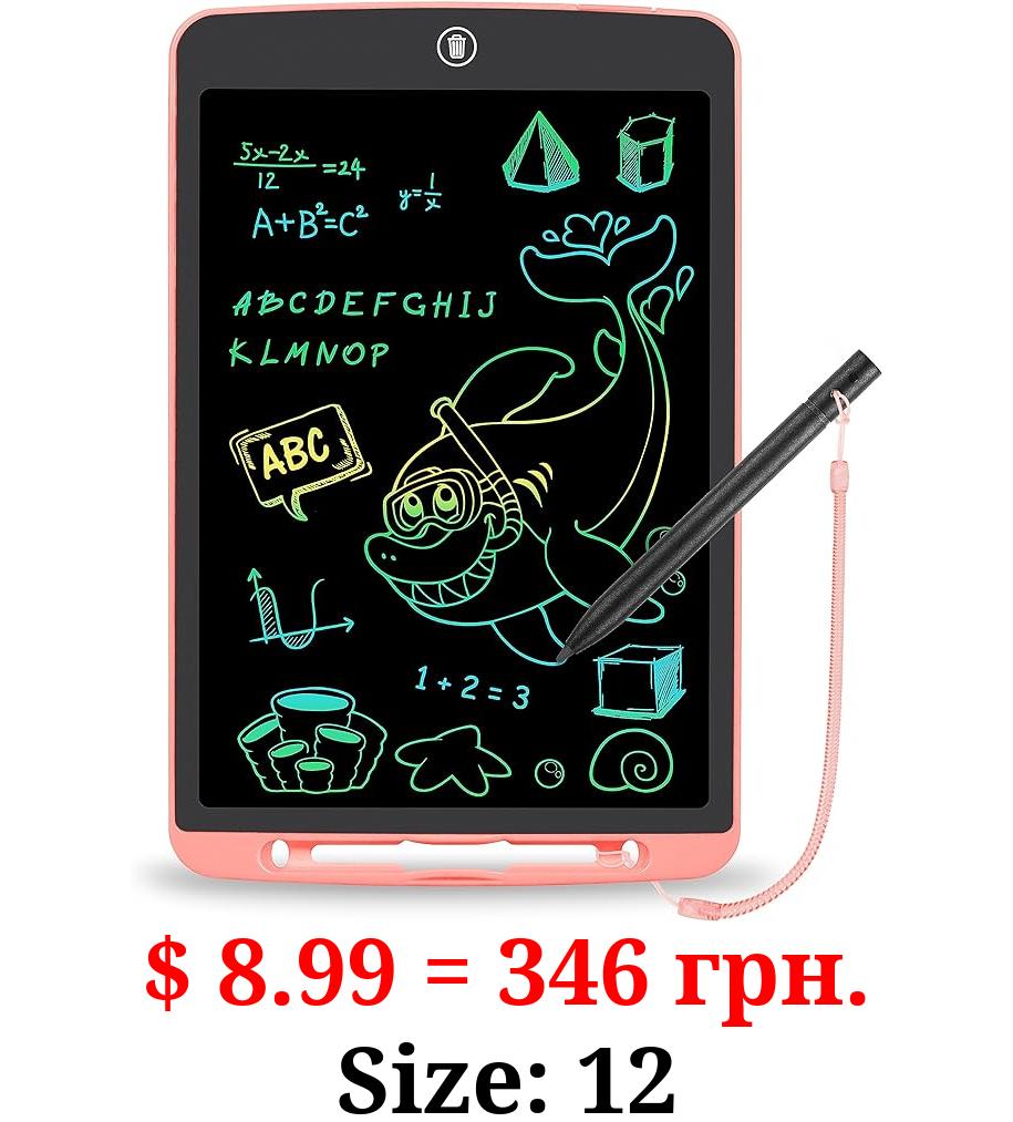 STREET WALK LCD Writing Tablet for Kids,12 Inch Colorful Educational Drawing Tablet, Erasable Reusable Electronic Writing Board, Toddler Doodle Board, Learning Toy Gift for Boys Girls Ages 3-8(Pink)