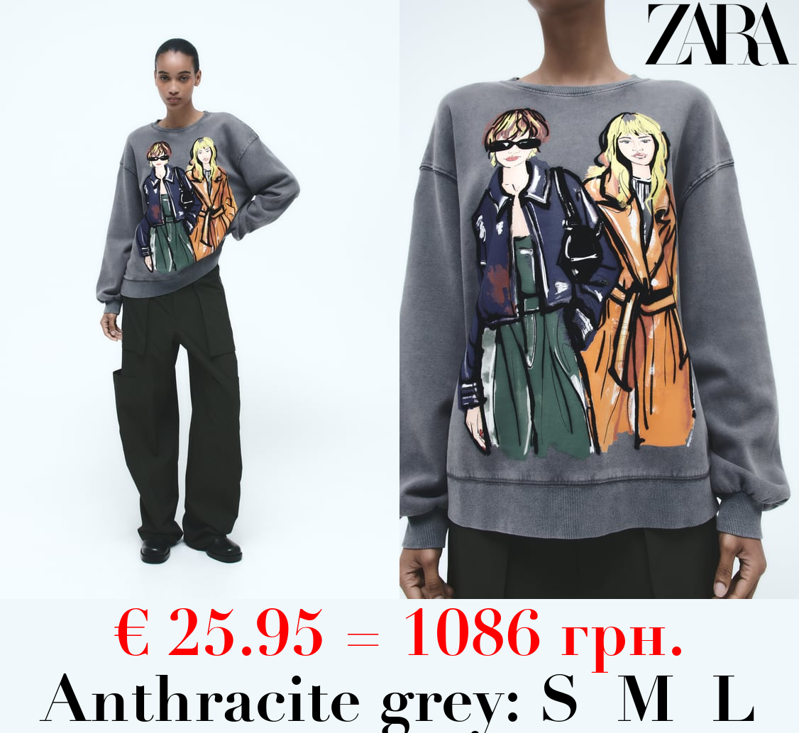 FADED-EFFECT GIRLS PRINT SWEATSHIRT