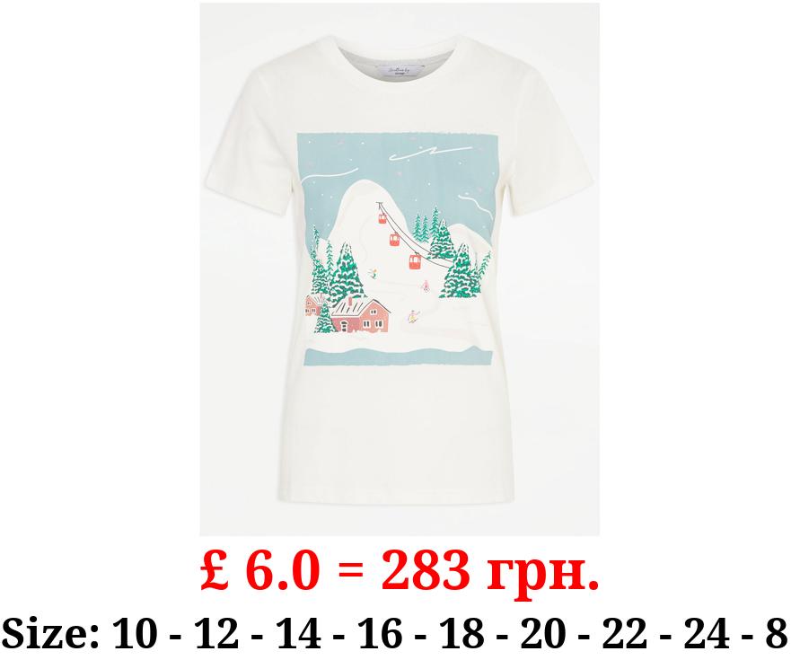 White Ski Scene Graphic T-Shirt